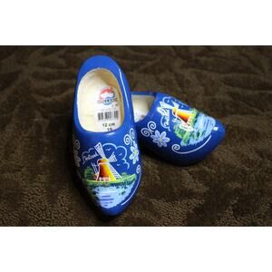 Hand Carved Hand Painted Wooden Shoes From Holland, blue